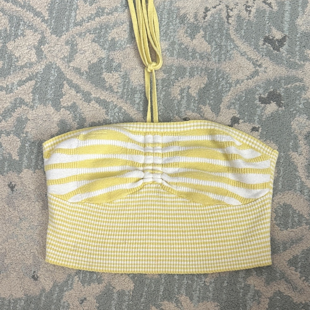 PacSun Yellow and White Strapless Top